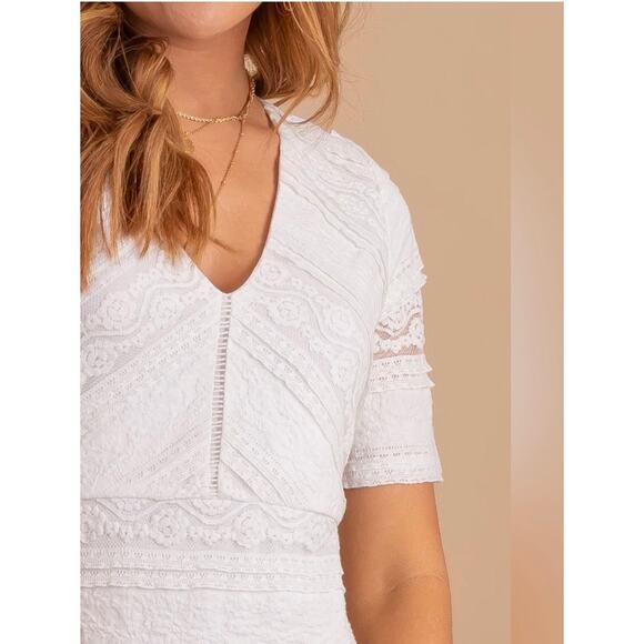 Bella Ella White V Neck Lace Dress Small Bridal Shower Cottagecore Twee Coquette - Picture 3 of 11